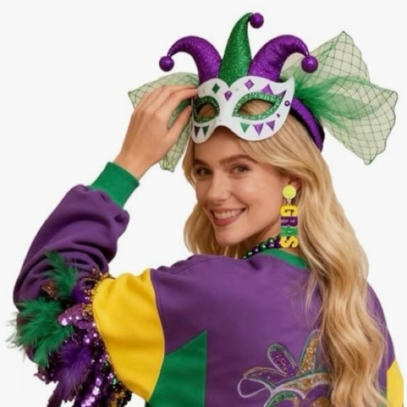 Mardi Gras Green Purple and Gold Letter Earrings - New! - Picture 4 of 7